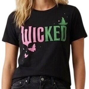 Wicked The Musical Graphic Tee Black Pink Green Girls XL 14/16 Broadway Shirt